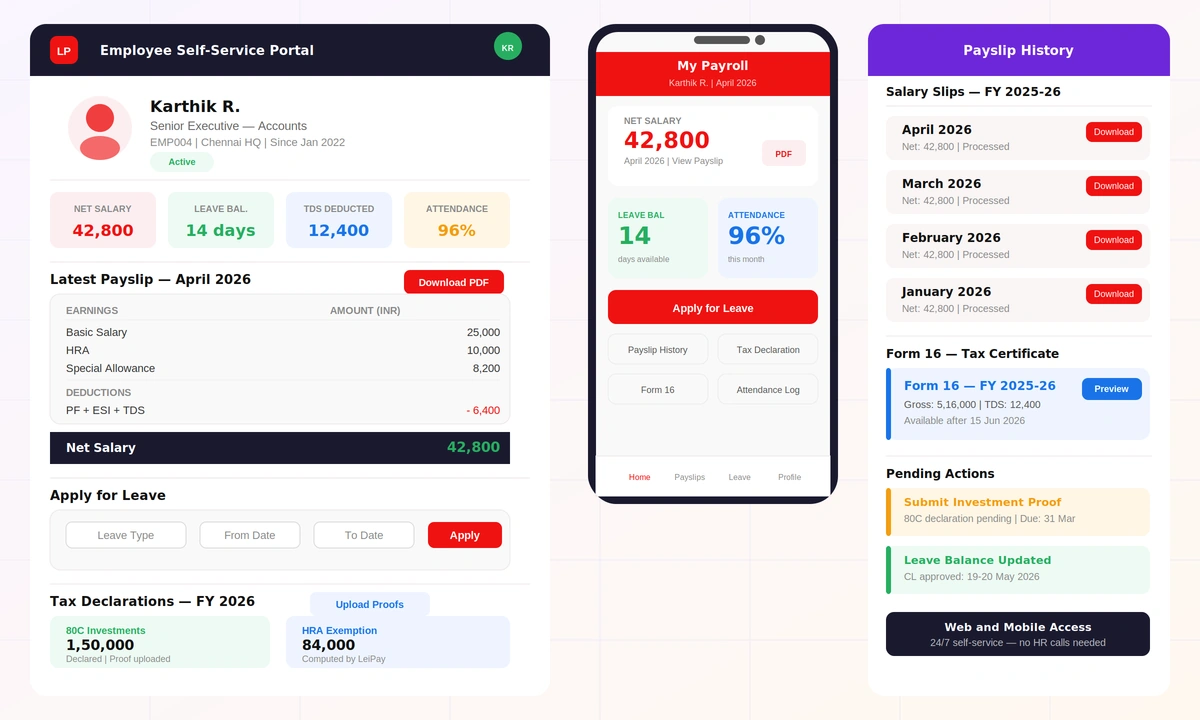 Employee Self-Service Portal — Payslips, Leave and Tax in LeiPay