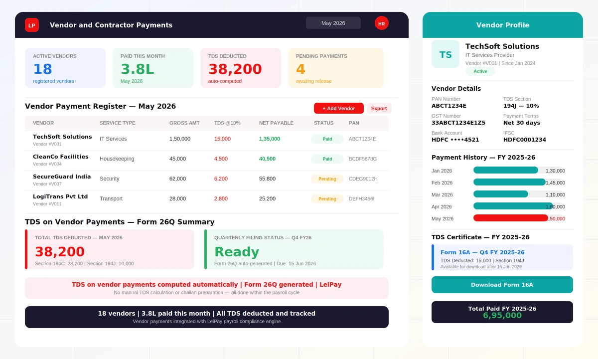 Vendor Payment Management Software — Contractor Payments and TDS in LeiPay